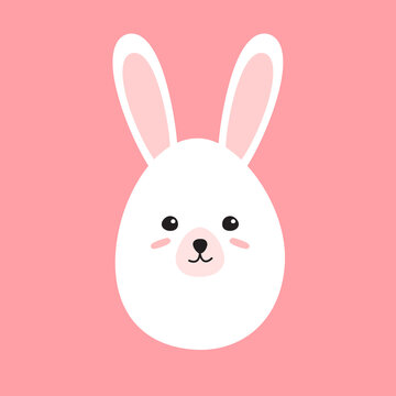 Vector flat cartoon easter egg with rabbit ears and face isolated on pink background