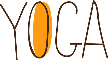 Clipart lettering yoga. Sports, fitness, worth, development, vegetarianism. Retro style. Decor for decoration. Vector illustration in cartoon style.