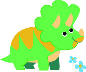 Dinosaur clipart green triceratops. Vector illustration in cartoon style.