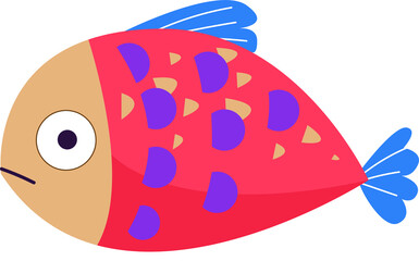 Geometric red salmon fish clipart. Marine decor. Print For printing. Retro style. Decor for decoration. Vector illustration in cartoon style. Fishing prey hunting cartoon