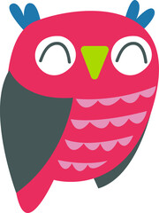 Clipart Cute funny red sleepy owl. Children's print with a bird owl. Print for the children's room. Pastel color. Retro style. Decor for decoration. Vector illustration in cartoon style.