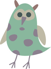 Clipart Cute funny gray owl with peas. Children's print with a bird owl. Print for the children's room. Pastel color. Retro style. Decor for decoration. Vector illustration in cartoon style.