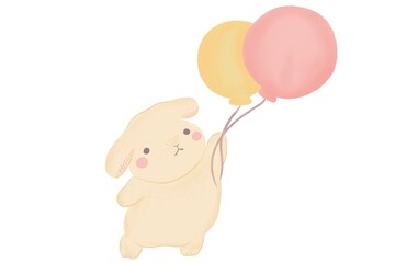 風船を持つかわいい水彩風のうさぎ