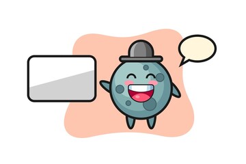 Asteroid cartoon illustration doing a presentation