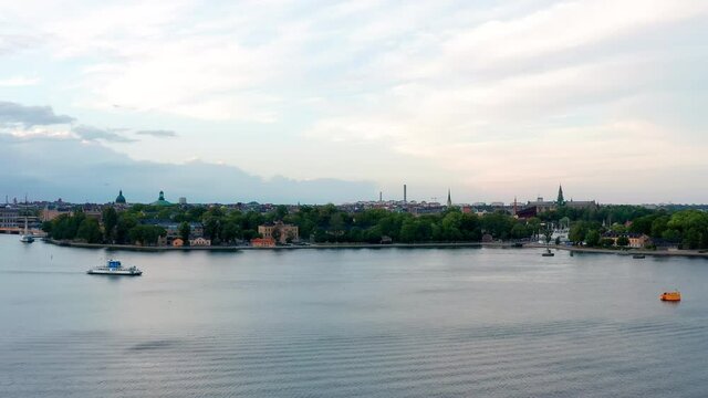 Ferries near Skeppsholmen and Kastellholmen, Stockholm aerial view
