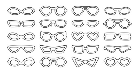 Glasses classic shape stylish black line set. Rim glasses, spectacle frame and eyewear. Fashion woman and man glasses, hipster or geek spectacles optical. Hand drawn Isolated vector illustration