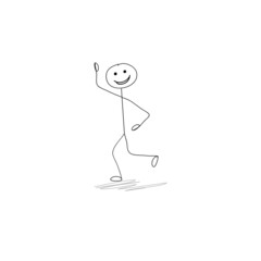 happy little man silhouette sketch walking waving, greeting isolated on white background