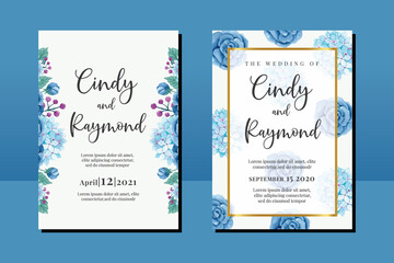 Wedding invitation frame set, floral watercolor hand drawn Rose Flower design Invitation Card Template