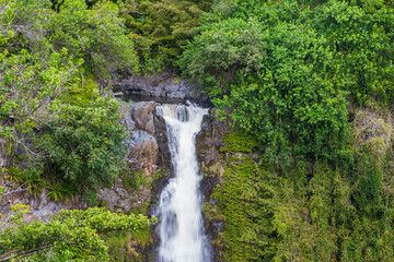 Fototapeta na wymiar Makahiku Falls on The Pipiwai Trail, Kipahulu District, Haleakala National Park, Maui, Hawaii, USA