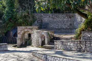 Stone springs in the village Parorio (Laconia , Peloponnese, Greece)