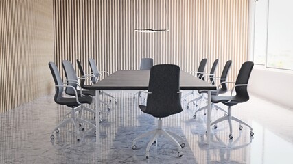 conference room interior with wooden walls