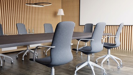 conference room interior with wooden walls