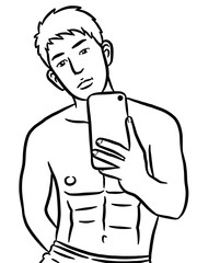 black and white cartoon of man on white background for painting