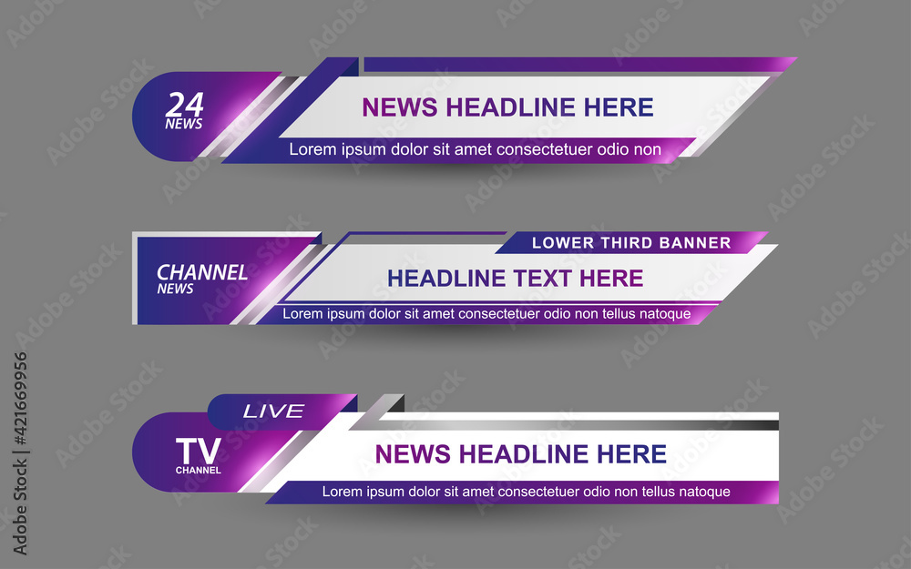 Wall mural set collection vector of broadcast news lower thirds template layout design banner for bar headline 