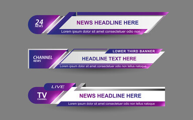 Set collection vector of Broadcast News Lower Thirds Template layout design banner for bar Headline news title, sport game in Television, Video and Media Channel