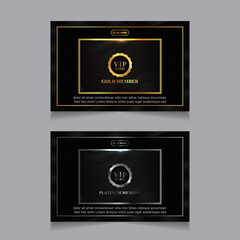 Vector VIP golden and platinum card. Black geometric pattern background with premium design. Luxury and elegant graphic template layout for vip member