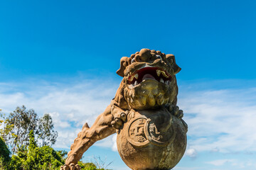 Traditional Chinese Foo Dog Dragon Sculptures Gaurding The Gateway Into Sun Yat Sen Memorial Park, Kula, Maui, Hawaii, USA © Billy McDonald