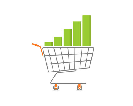 Shopping cart with chart growth up on top