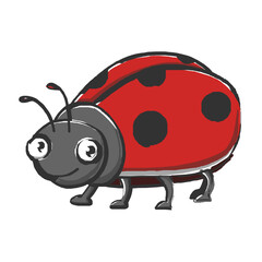 Obraz premium Beetle Icon Kids Drawing Cartoon. Bug Insect Mascot Vector Illustration. Ladybug Animal Cute Character