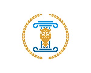 Circular wheat with law pillar and owl inside
