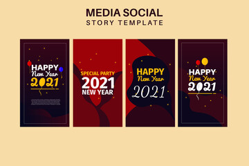 Set of banner templates Happy new year 2021 editable for social media stories vector