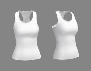 Blank  women tank top mockup in front and side views, design presentation for print, 3d illustration, 3d rendering