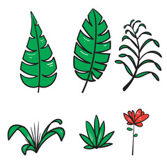 hand drawn doodle leaf and grass illustration icon isolated background