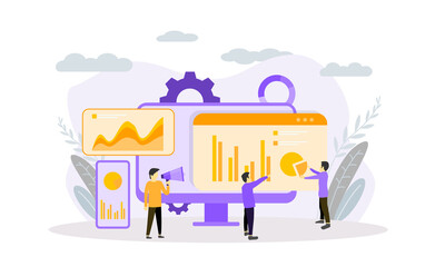 Flat design Data Analysis, management, digital information chart . Modern vector illustration concepts for background, landing page, banner, mobile app and website.