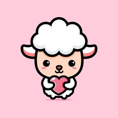 vector design of cute cartoon sheep hugging love