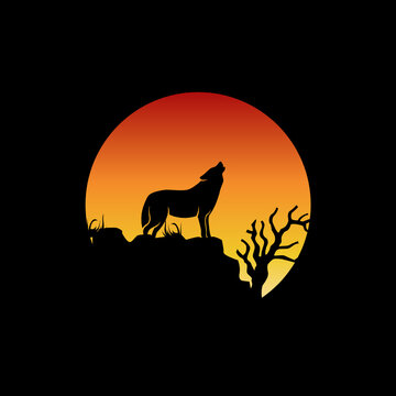 Night wolf silhouette illustration logo design