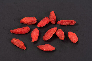 dried Chinese wolfberries isolated on white background, top view