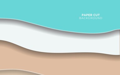 Obraz premium Abstract blue sea and beach, summer background with paper waves