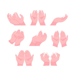 Set of elements praying hand gesture  collection for Islamic religious. Islamic Icons, Ramadan Kareem,Eid Mubarak Icons Set. suitable for Greeting card, invitation and banner. flat vector illustration