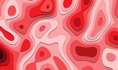 Abstract red tone paper cut 3D layers overlap art background texture vector illustration.