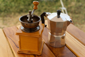 Backgrounds Camping Fresh coffee Set