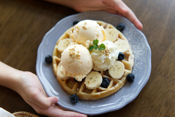 Waffles Vanilla Ice Cream and chocolate