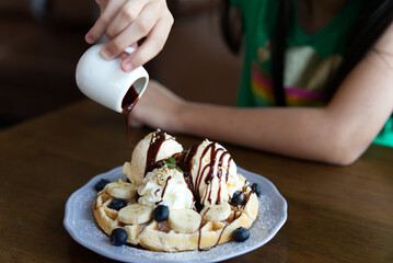 Waffles Vanilla Ice Cream and chocolate