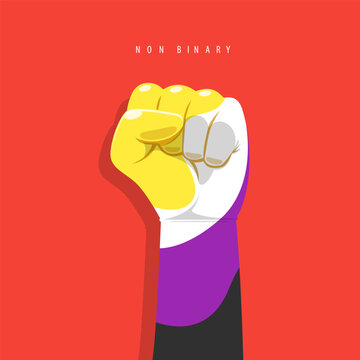 The fist with non binary sign color. Isolated Vector Illustration.