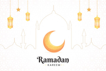 Ramadan Kareem Banner background islamic symbol with mosque, lantern, arabic calligraphy and mandala pattern. Suitable for invitation and poster. Vector Illustration idea concept Flat Styles.