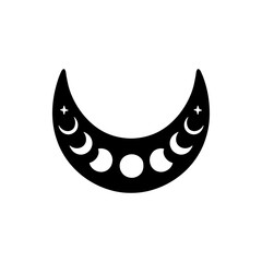 Boho vector illustration. Moon phases. Contemporary art with crescent moon. Celestial t shirt print, bohemian poster, cards, moon tattoo, modern logo. Scandinavian style © Alena Koval