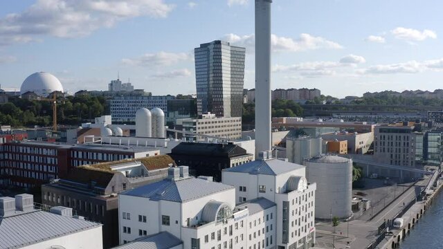 Hammarby Sj&ouml;stad canal and industrial skyline, Stockholm