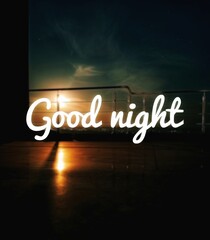 Good night illustration. Text or typography on a blurry night background. Full moon or moonlight.