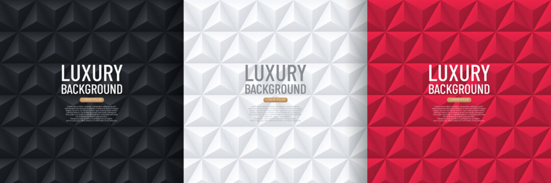 Set of black, white and red pyramid 3D pattern background. Abstract geometric texture design. Vector illustration