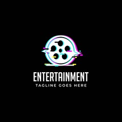 video roll cinema film with illusion entertainment logo icon vector template