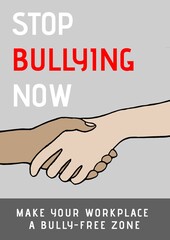 Digitally generated image of stop bullying now text against holding hands on grey background