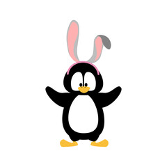Easter penguin wearing bunny ears vector illustration