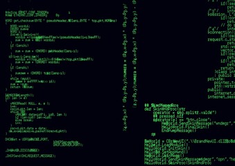 Composition of green data processing over black screen