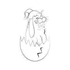Easter rabbit in egg vector illustration outline