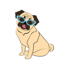 Naklejka premium Pug in sunglasses cute animal vector illustration