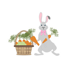 Rabbit with carrot cute animal vector illustration